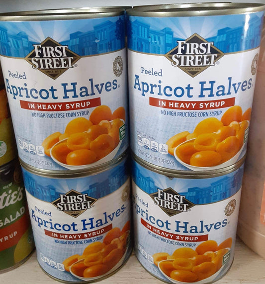 First Street Apricot Halves in heavy syrup