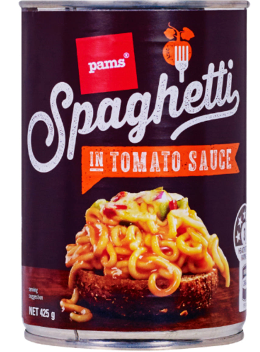 Pam’s Spaghettiin tomato sauce 425g
