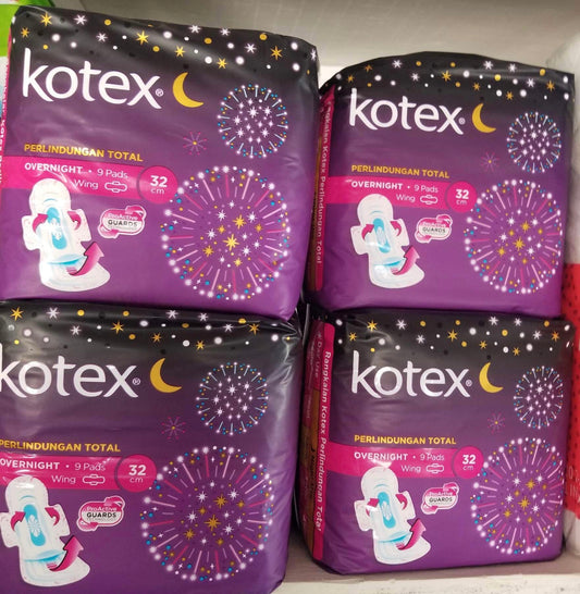 Kotex wings Overnight pads- 9 pads in package