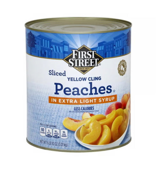 First Street Peach Halves in extra light syrup